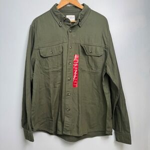 Lucky Brand Mens Khaki Green Button Down Heavy Weight Long Sleeve Shirt‎ XL New